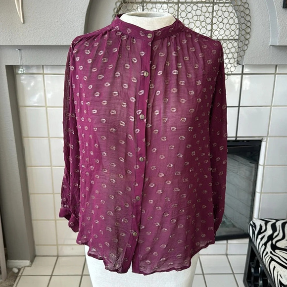Anthropologie button up moulinette soeurs top Allegra Foil-Printed Top sz small - Picture 8 of 11
